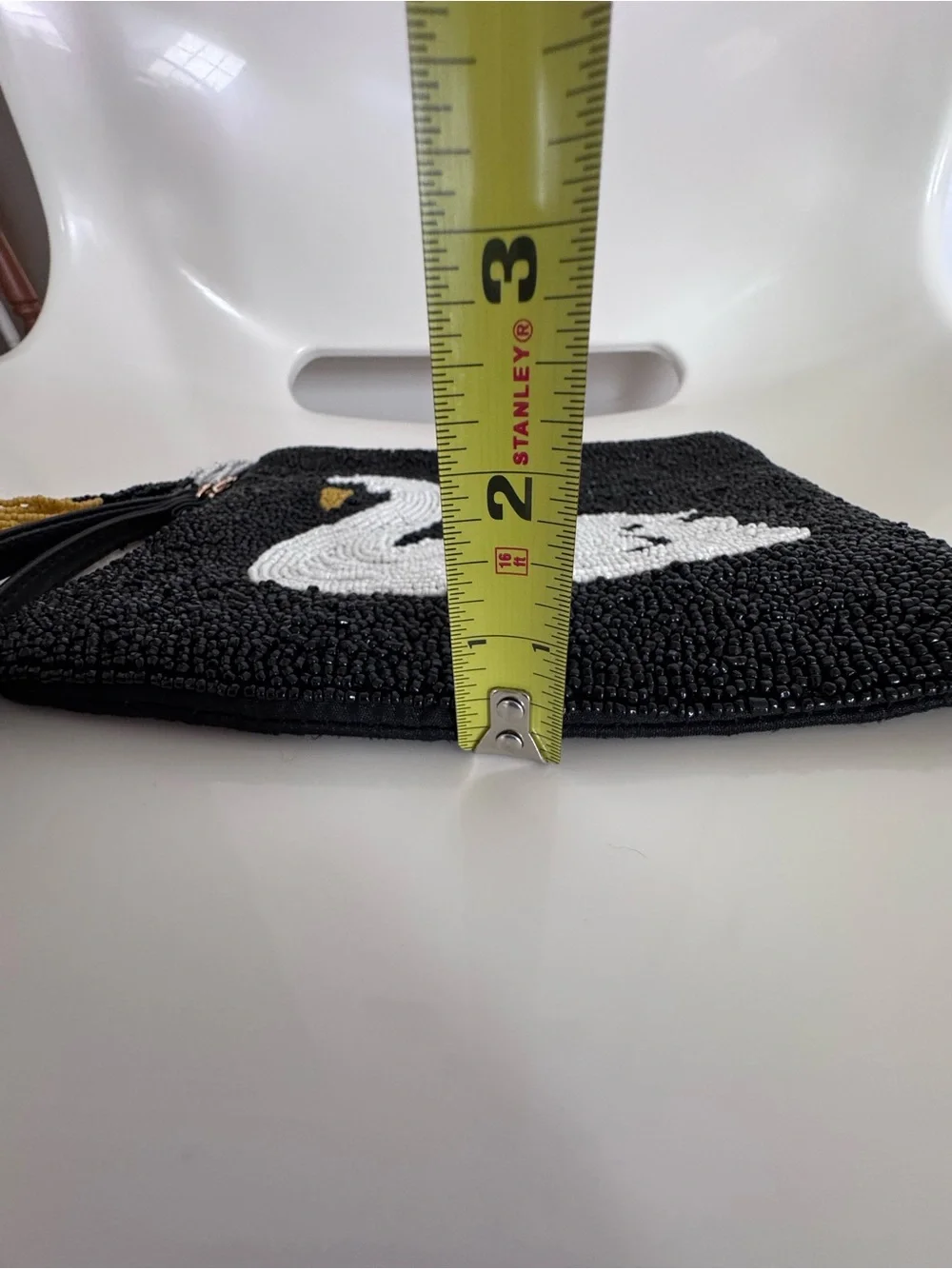 Sincerely Jules Swan Beaded Wristlet Clutch Black White Statement Evening Bag